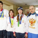 Семен Федотов, Марият Салихова, Елена Сагалаева и тренер Владимир Масютин