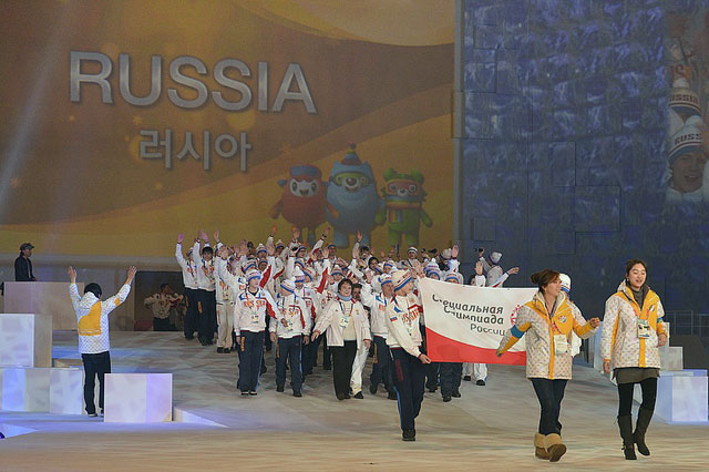Российская делегация на церемонии открытия Всемирных зимних игр Специальной Олимпиады 29 января,  город Пьенчхан (Южная Корея). 